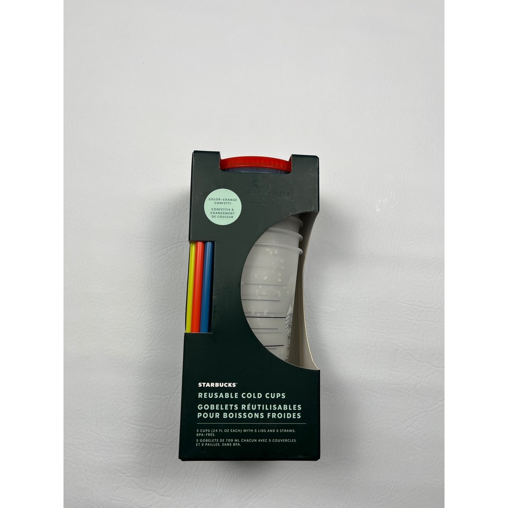 Starbucks Reusable Cold Cups Color Change Confetti 5 Pack Set